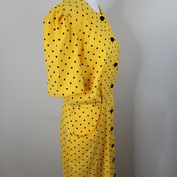 Vintage Algo Yellow and Black Button Down Pencil Dress - Picture 9 of 11